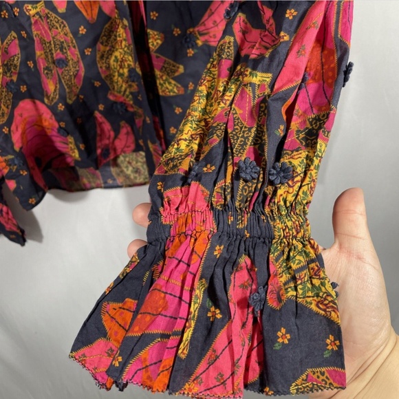 NWT Farm Rio [ Small ] Patchwork Bananas Ruffle Long Sleeve Blouse in Blue‎ - Picture 8 of 13